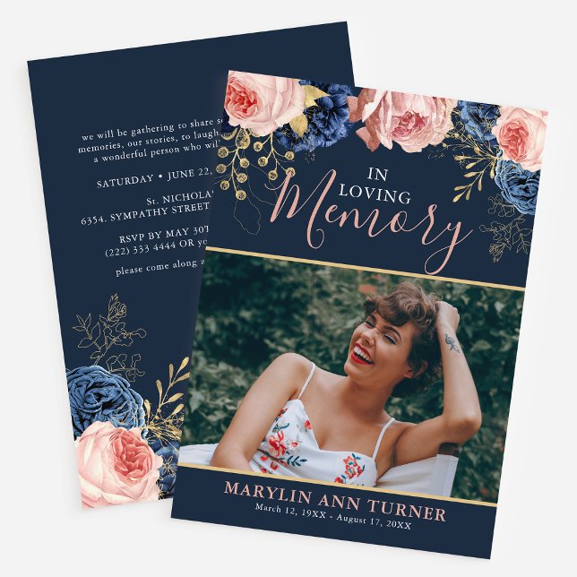 Elegant Celebration of Life Floral Photo Funeral Invitation (Creator Uploaded)