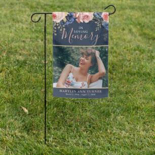 Elegant Celebration of Life Floral Photo Memorial Garden Flag