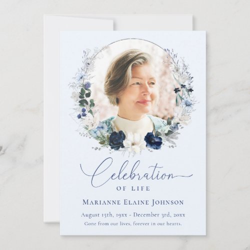 Elegant Celebration of Life Floral Photo Memorial Invitation