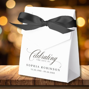 Elegant Celebration of Life Funeral Black White Favor Boxes