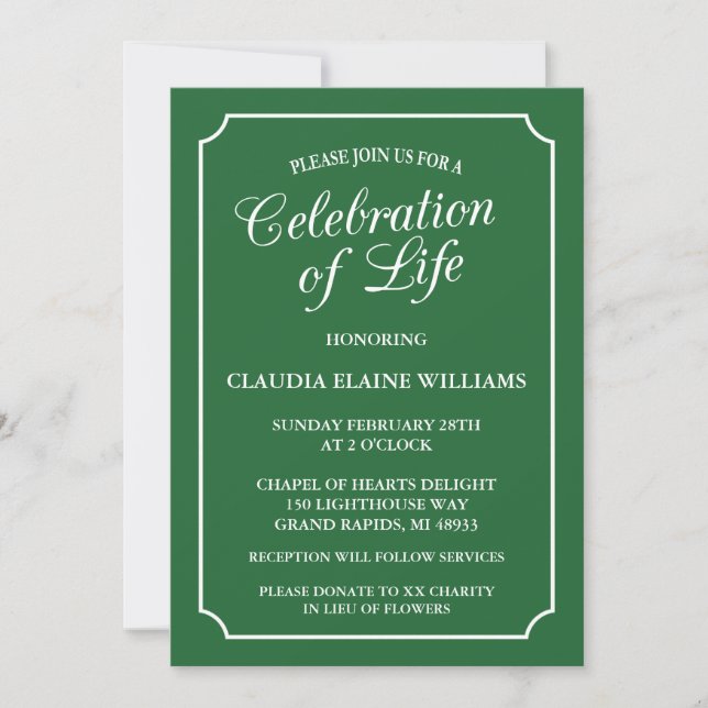 ELEGANT CELEBRATION OF LIFE FUNERAL INVITATION (Front)