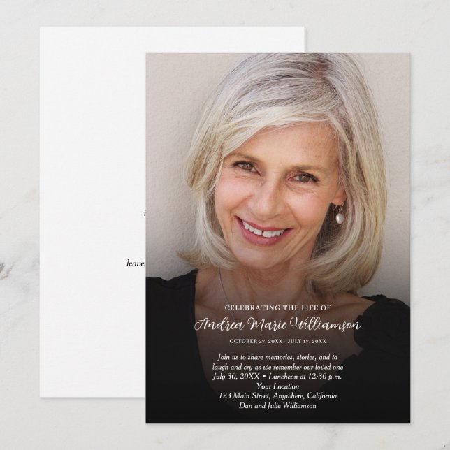 Elegant Celebration of Life Funeral Memorial Invitation (Front/Back)