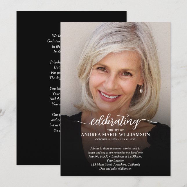 Elegant Celebration of Life Funeral Memorial Invitation (Front/Back)