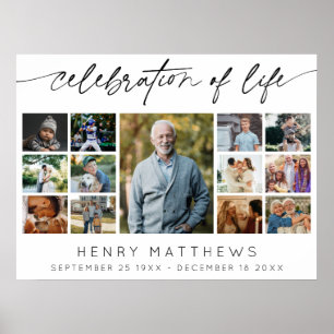 Elegant Celebration of Life Funeral Photo Collage Poster