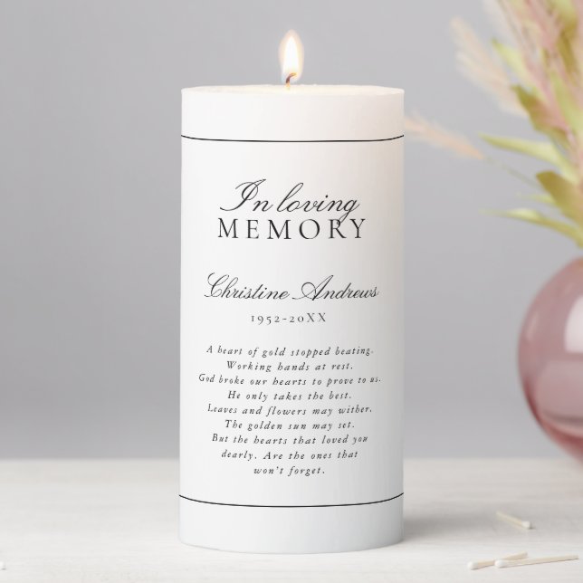 Elegant Celebration of Life Funeral Pillar Candle (In Situ)