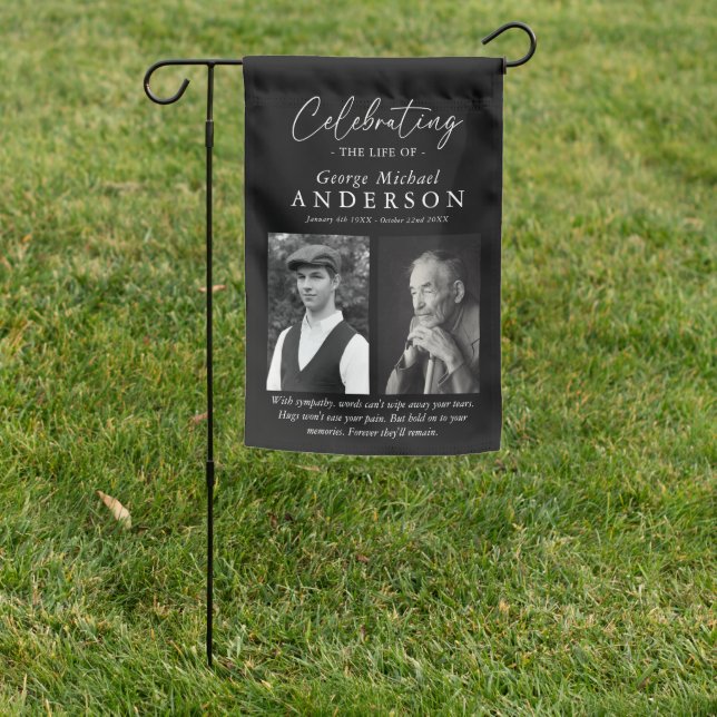 Elegant Celebration of Life Memorial 2 Photo Garden Flag (In SItu)