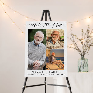 Elegant Celebration of Life Photo 3 Collage Script Foam Board