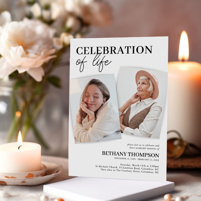 Elegant Celebration of Life Photo Funeral Invitation (Creator Uploaded)