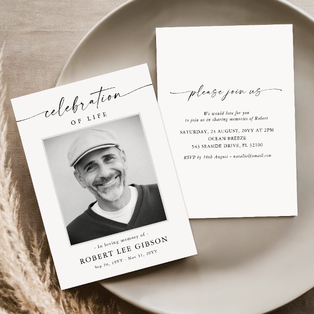 Elegant Celebration of Life Photo Funeral Memorial Invitation (Creator Uploaded)