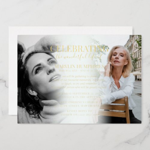 Elegant Celebration of Life Photo Gold Foil Invitation