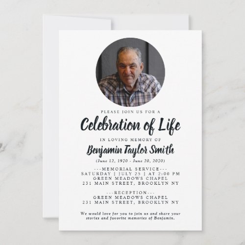 Elegant Celebration of Life Photo Memorial Funeral Invitation