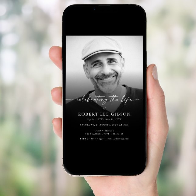 Elegant Celebration of Life Photo Memorial Funeral Invitation (Front Digital)