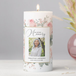Elegant Celebration of Life Photo Roses Funeral Pillar Candle