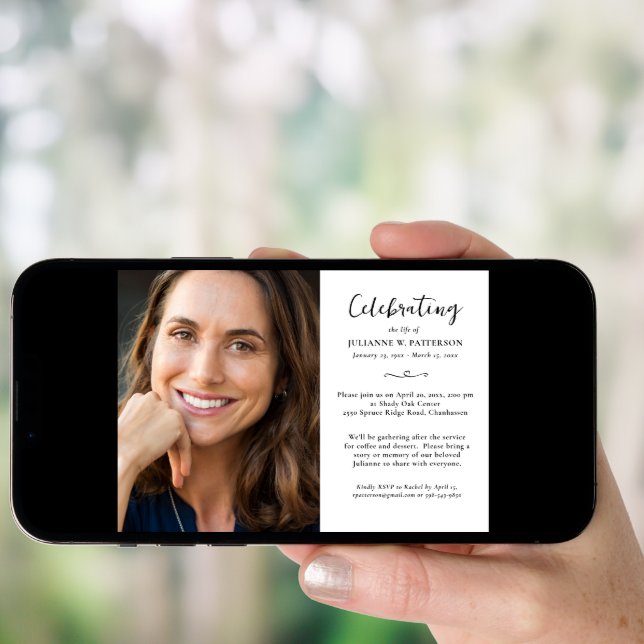 Elegant Celebration of Life Photos Custom Poem Invitation (Front Digital)