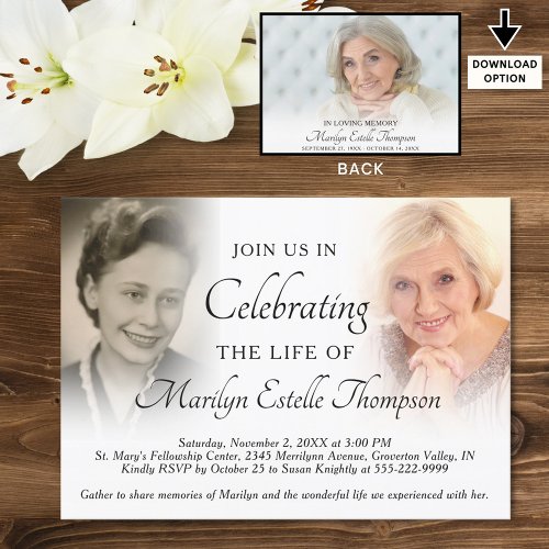 Elegant Celebration of Life Photos Invitation