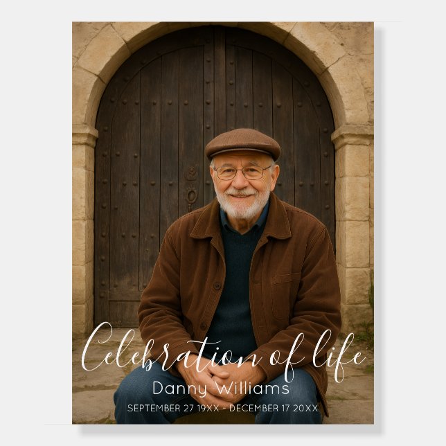 Elegant Celebration of Life Script Photo Funeral F Foam Board (Front)