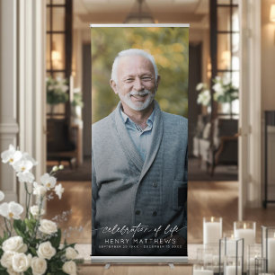 Elegant Celebration of Life Script Photo Funeral  Retractable Banner