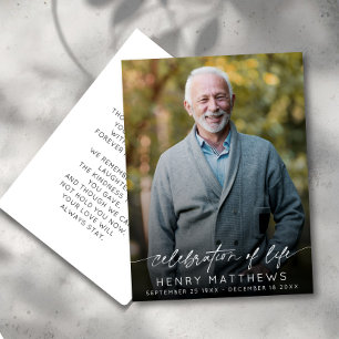 Elegant Celebration of Life Script Photo Funeral  Thank You Card