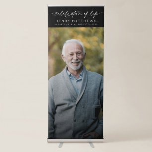 Elegant Celebration of Life Script Photo Memorial Retractable Banner