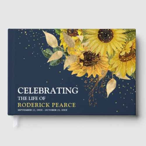 Elegant Celebration of Life Sunflower Memorial Foil Guest Book