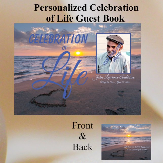 Elegant Celebration Of Life Sunset Ocean Photo Guest Book (Creator Uploaded)