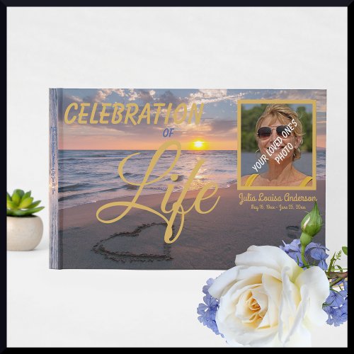 Elegant Celebration Of Life Sunset Ocean Photo Guest Book