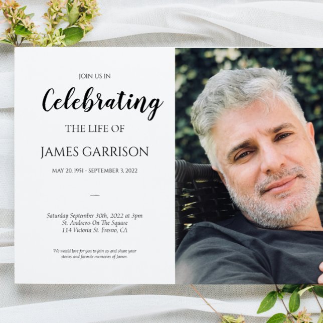 Elegant Celebration of Life With Photo Funeral Invitation (Creator Uploaded)