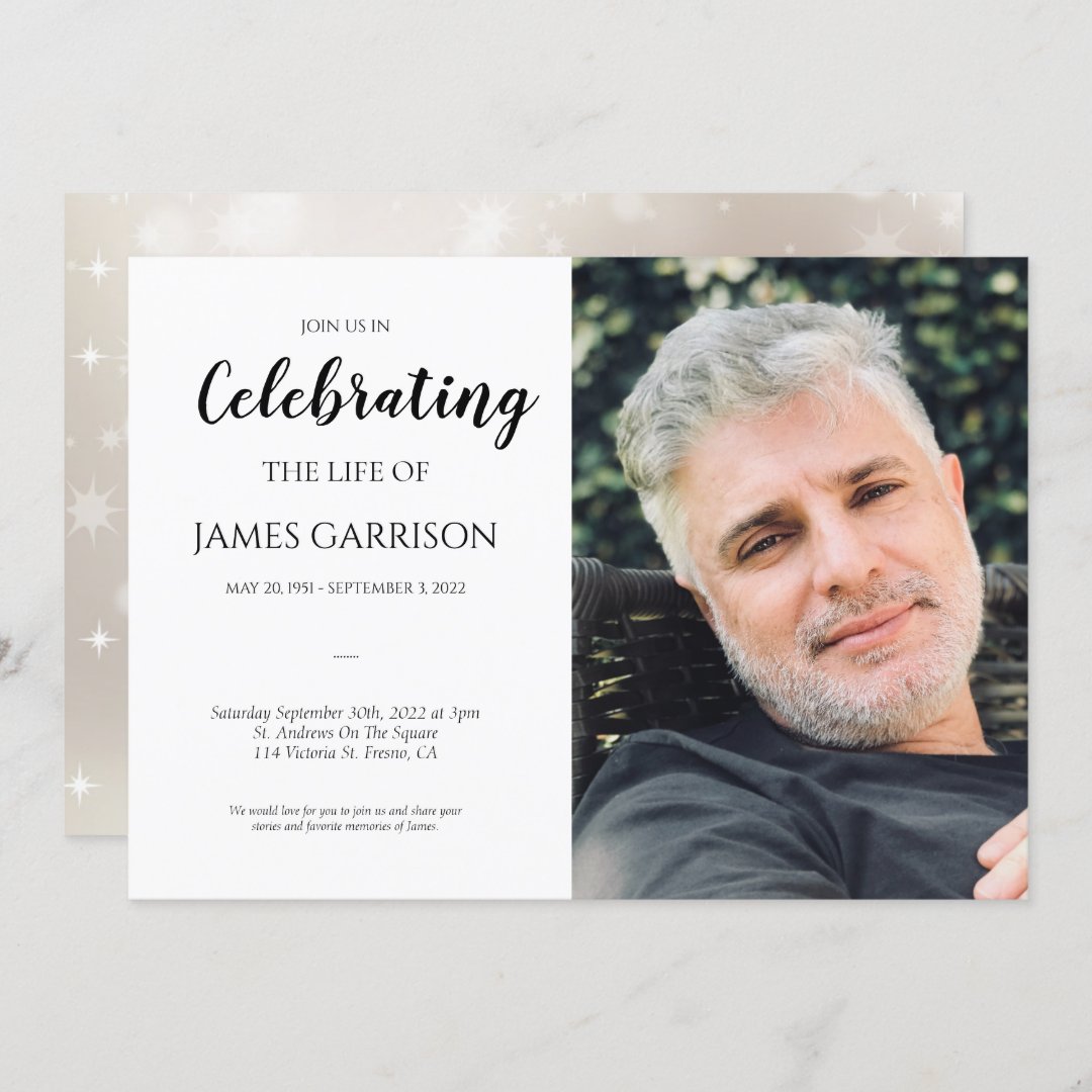 Elegant Celebration Of Life With Photo Funeral Invitation Zazzle