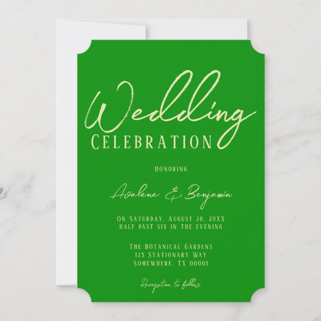 Elegant Celery and Forest Green Wedding Invitation (Front)