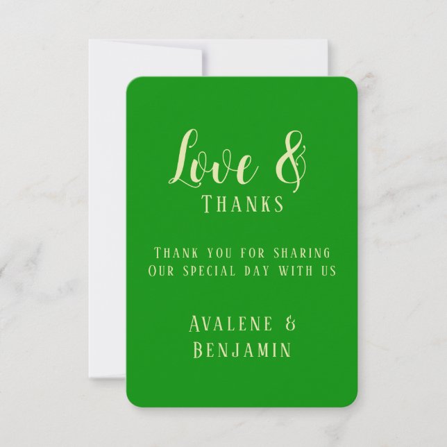 Elegant Celery and Forest Green Wedding Thank You Card (Front)