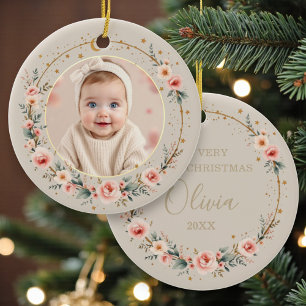 Elegant Celestial 1st Baby First Christmas Ceramic Ornament