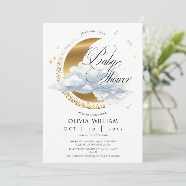 Elegant Celestial Baby Shower Gender Neutral Invitation (Standing Front)