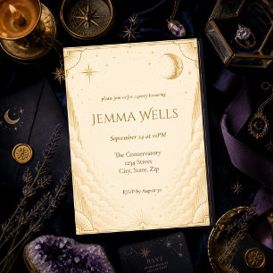 Elegant Celestial Birthday Invitation Ivory Gold