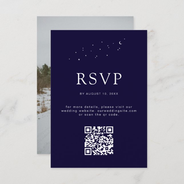 Elegant Celestial Blue QR Code Wedding Photo RSVP Card (Front/Back)