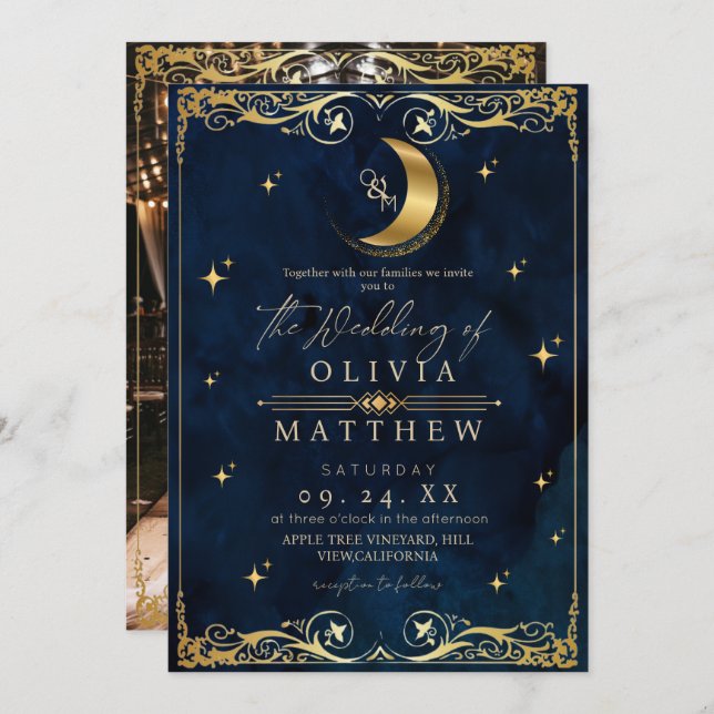 Elegant Celestial Blue Wedding  Invitation (Front/Back)