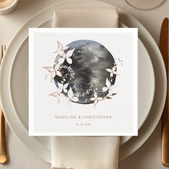 Elegant Celestial Butterfly Save the Date Wedding Napkins (Creator Uploaded)