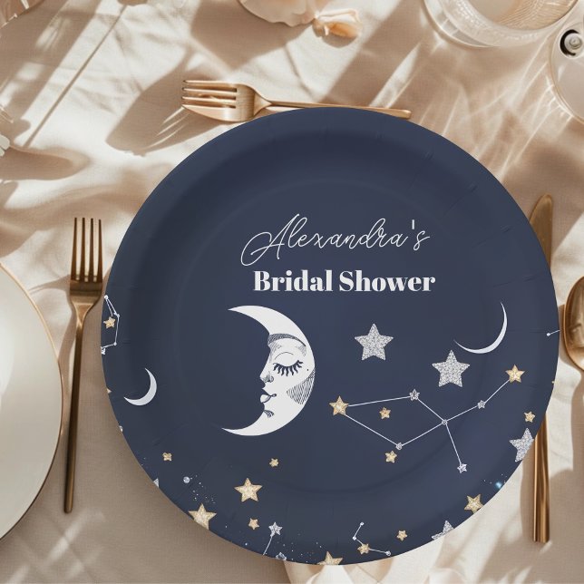 Elegant Celestial Crescent Moon Bridal Shower Paper Plates (Creator Uploaded)