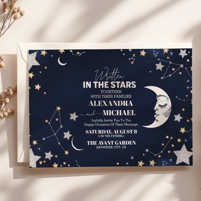 Elegant Celestial Crescent Moon Wedding Invitation (Creator Uploaded)