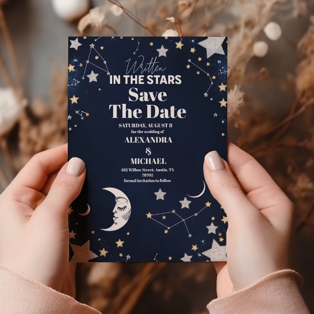 Elegant Celestial Crescent Moon Wedding Save The Date (Creator Uploaded)