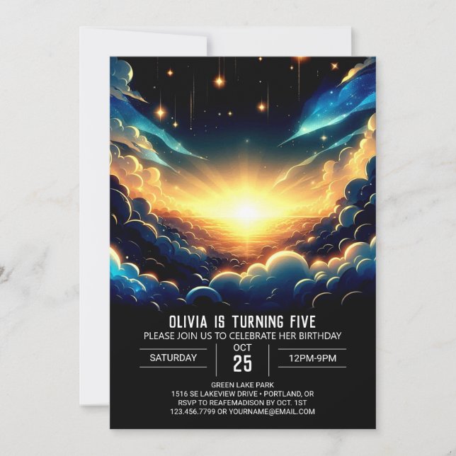 Elegant Celestial Digital Birthday Invitation (Front)