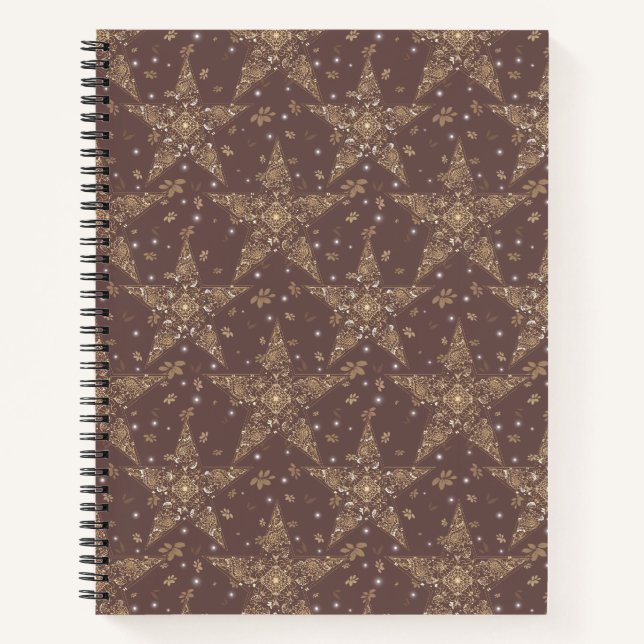 Elegant Celestial Filigree Star Pattern - Brown Notebook (Front)