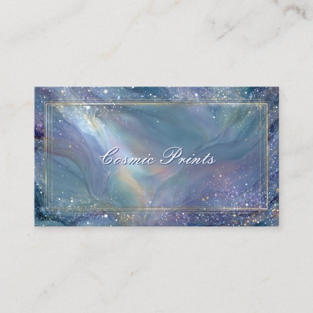 Elegant Celestial Galaxy Alcohol Ink Gold Frame Business Card (Front)