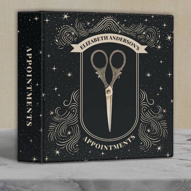 Elegant Celestial Hair Stylist Appointment Binder (An elegant vintage scissors hair stylist appointment binder. Personalize it with your name.)