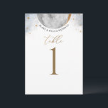 Elegant Celestial  Moon Sky and Stars Table Number<br><div class="desc">Help your guests find their table with this elegant celestial table number. Double sided cards with clear space all around giving you the liberty to display with table holders or frames. Attractive design with beautiful watercolor sky, moon and stars in gold, white and silver hues. Matching seating chart cards with...</div>