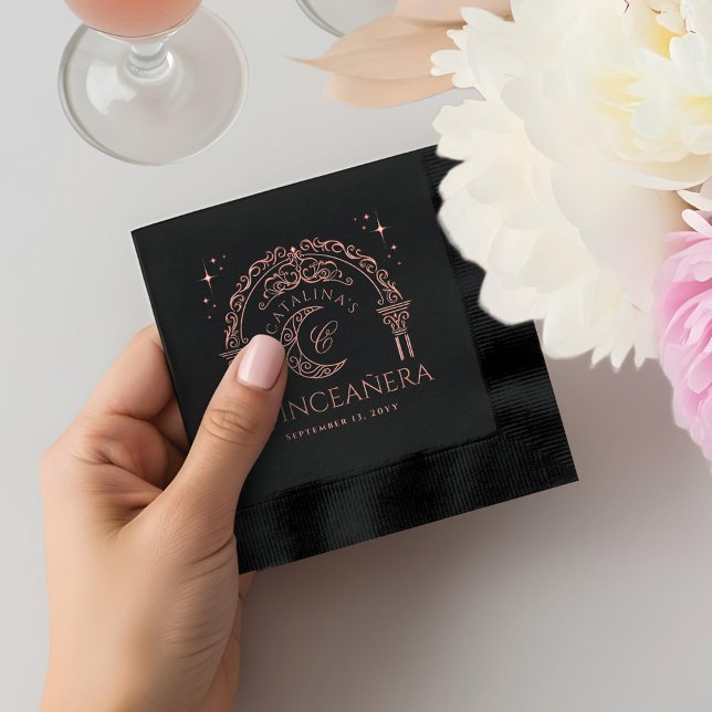 Elegant Celestial Moon Tiara Quinceanera Monogram Foil Napkins (Elegant Celestial Moon Tiara Quinceanera Monogram Foil Napkins)