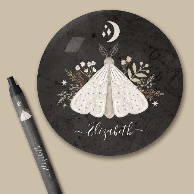 Elegant Celestial Mystical Moth Office Paperweight (An elegant boho moth butterfly design decorates this paperweight. Personalize it with your name.)