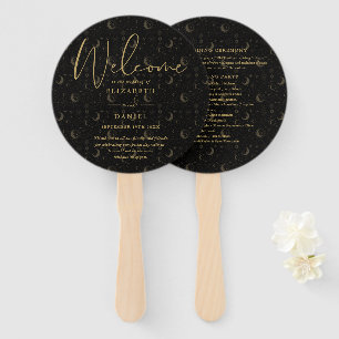 Elegant Celestial Mystical Wedding Program Heart Hand Fan
