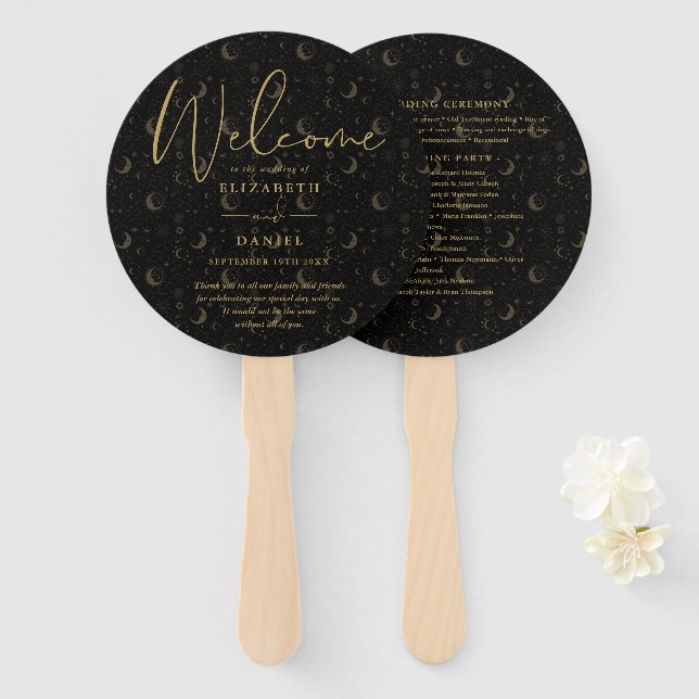 Elegant Celestial Mystical Wedding Program Heart Hand Fan (Front and Back)