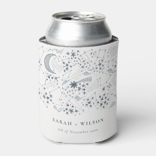 Elegant Celestial Navy Starry Night Moon Wedding Can Cooler (Can Front)