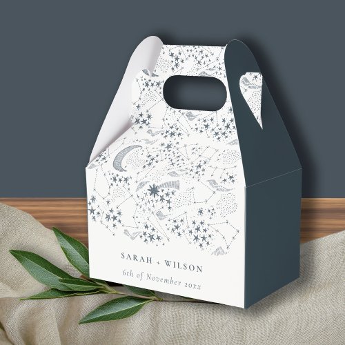 Elegant Celestial Navy Starry Night Moon Wedding Favor Boxes